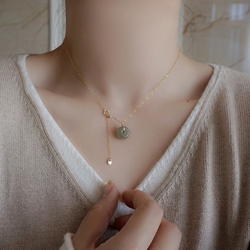 [米蘭精品] 925純銀項鍊和闐玉吊墜-天然玉石平安扣鍍14K金母親節情人節生日禮物女飾品3款74ao36