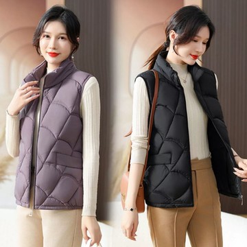 La Belleza立領雲朵波紋側口袋拉鍊加厚保暖鋪棉背心