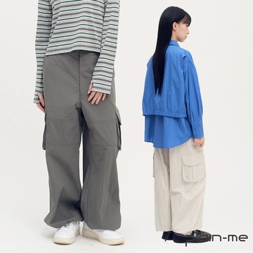 plain-me [SAAKO 立體剪裁抽繩工裝褲] 寬褲 女褲 長褲 工裝褲 休閒長褲 [SAA4016-252]