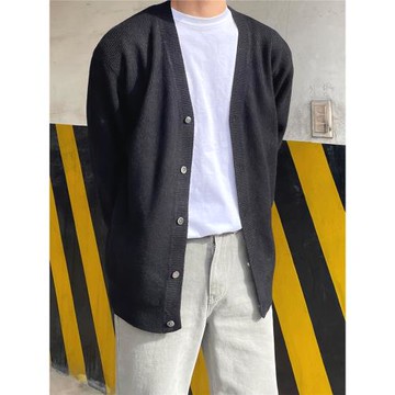 法式大v領羊毛衫外套男氛圍感修身衛衣開衫軟糯包芯紗針織夾克衫