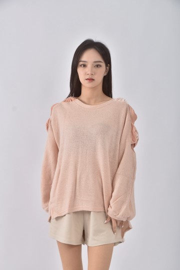 (M) hoyaa韓牌質感圓領粉色長袖上衣