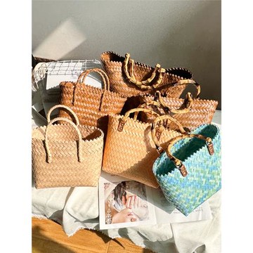 新款草編包竹節包女夏藤編手提包復古手工編織包百搭菜籃子沙灘包