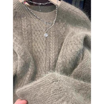 高級感復古短款毛衣女秋冬灰色針織衫加厚打底衫女小個子氣質上衣