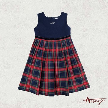 Annys安妮公主-經典格紋拼接秋冬款混羊毛背心裙*1240紅色