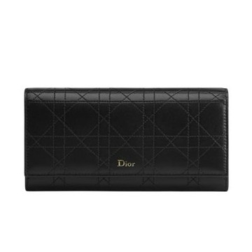 Dior 迪奧 Trianon Orchid 掀蓋 籐格紋 羊皮 拉鍊 皮夾 卡夾 長夾 黑色 S4608OSQM_900