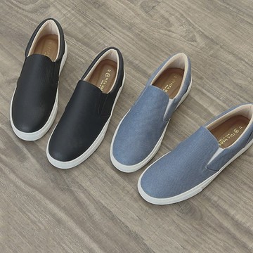 日系素色簡約男款懶人鞋-黑/藍 2CW81