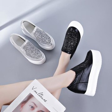 厚底松糕鞋2025新款韓版百搭休閑單鞋小碼時尚坡跟女鞋內增高10cm