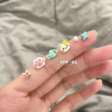 💌僊女精選💌貓貓和小魚~童趣可愛小魚套裝耳釘女小衆設計甜美耳環ins森係新款