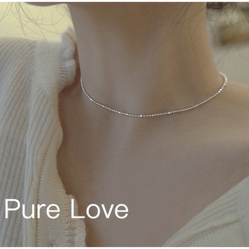 Pure Love樂芙 / 正韓 銀飾【S925純銀】N0483通體純銀項鍊波光粼粼小豆豆圓珠鎖骨鏈 短項鏈 裸鏈 /銀