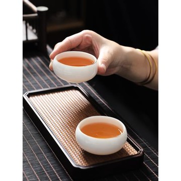 6個裝茶杯羊脂玉瓷功夫茶盞會客陶瓷杯家用主人杯仿手繪單杯水杯