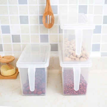 家用長方形塑料帶蓋盒子冰箱保鮮盒食品密封盒水果五谷收納盒套裝1入