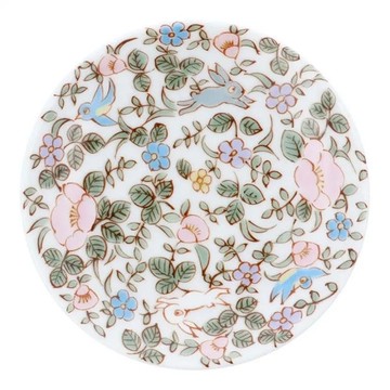 日本製 九谷藝術小盤 花與兔子 川合孝知監修 小皿 點心盤 飾盤 禮物【南風百貨】