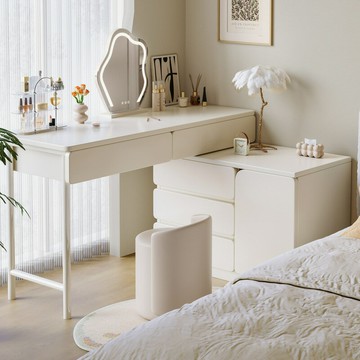 APP下單享點數9% 梳妝臺臥室現代簡約奶油風斗柜床頭柜化妝臺一體少女主臥化妝桌子