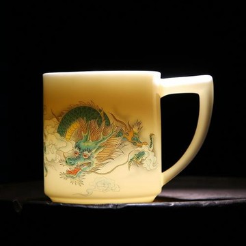 羊脂玉茶杯茶水分離陶瓷馬克杯帶蓋泡茶過濾個人杯子送禮