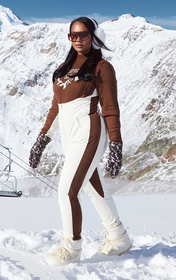 PRETTYLITTLETHING SKI Plus Brown Scoop Neck Scuba Suit推薦| Pretty