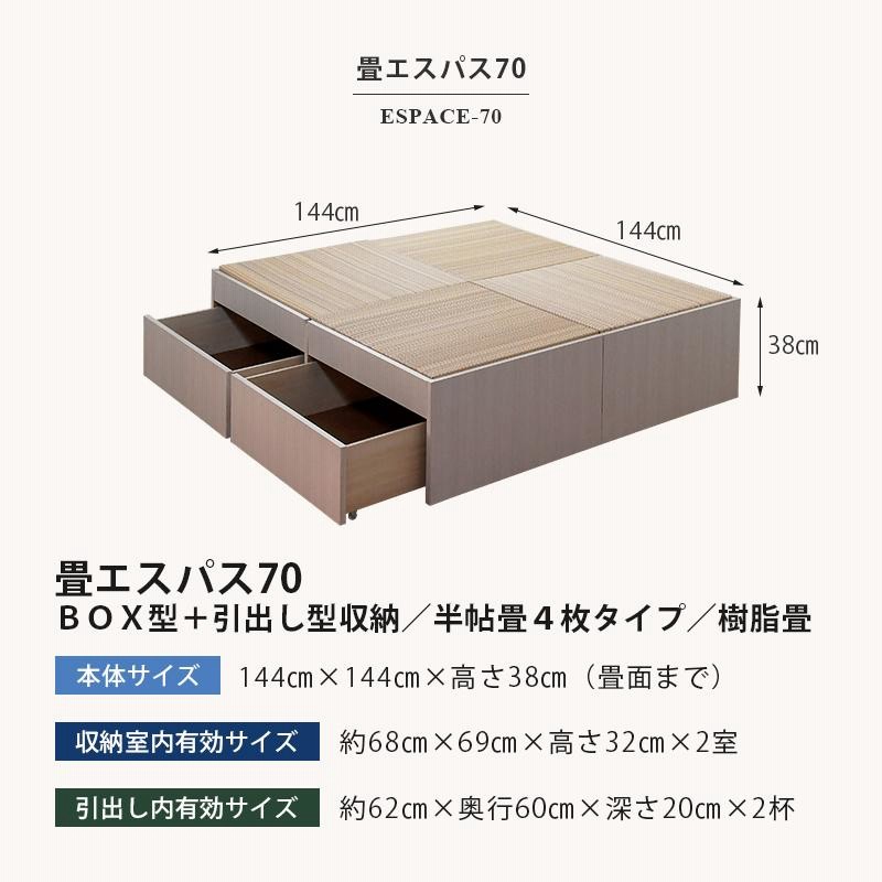 小上がり 畳 引き出し 収納 畳ベッド 畳収納 144×144cm リビング 