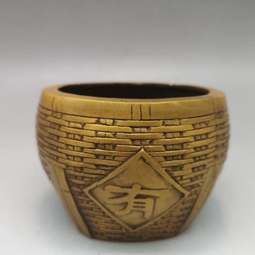 古玩新款黃銅 純銅年年有余缸罐 銅器小玩民俗裝飾老物件收藏品
