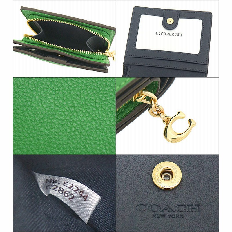 COACH コーチ ラウンドファスナー折り財布 グリーン 緑色