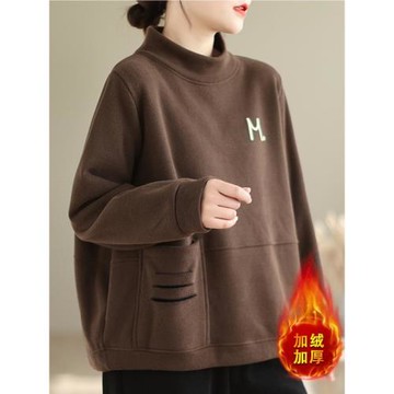 山東即墨加絨衛衣女秋冬2025新款大碼媽媽上衣外套加厚休閑打底衫