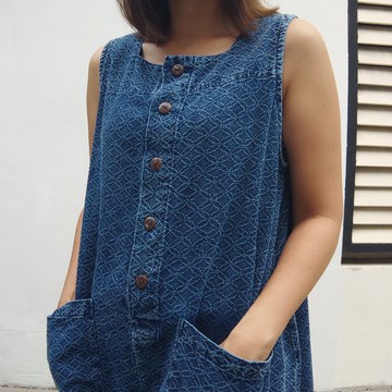 Wavy Jumpsuit -  靛藍色 石洗寬鬆設計連身褲