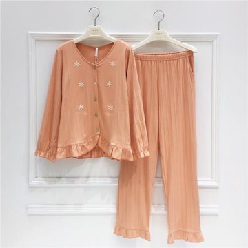 安之伴純棉睡衣女款春夏季長袖100%棉薄款甜美日系風少女居家居服