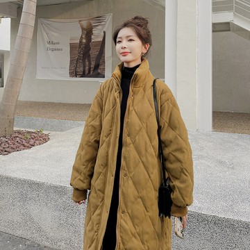 【巴黎精品】現貨+預購 鋪棉外套羽絨棉大衣-時尚菱格立領中長款保暖女外套v1an49