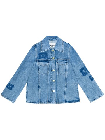 GANNI - logo-patch denim jacket - women - Organic Cotton - 36 - Blue