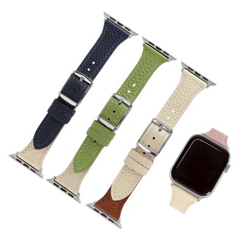 Apple Watch 全系列通用錶帶 蘋果手錶替用錶帶 雙色真皮錶帶 粉/深藍/綠/棕色