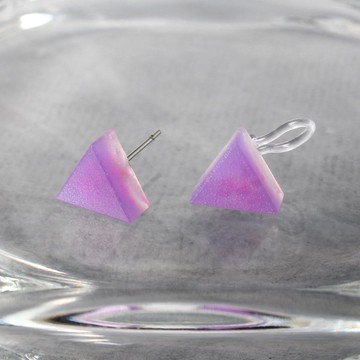 樹脂耳環 / 水彩粉紫 - 單隻 / 三角形 / 10 mm