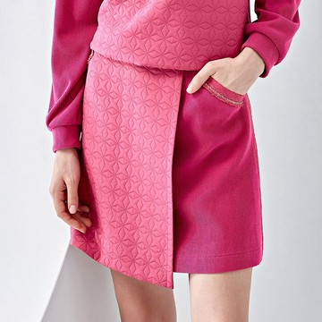 ILEY伊蕾 菱格緹花拼接羅紋短裙(桃色；M-XL)1234082002
