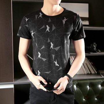 【E.F】圓領冰絲印花T恤休閑 訓練 純棉 短T t恤 短袖 短袖t恤歐美爆款韓潮流男神時尚英倫學院風搖滾龐克打底衫