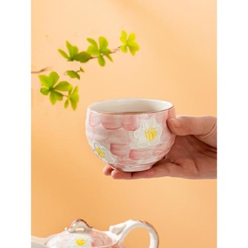 玖田燒陶瓷茶杯個人專用小清新家用茶具喝茶杯拉花杯手繪主人杯