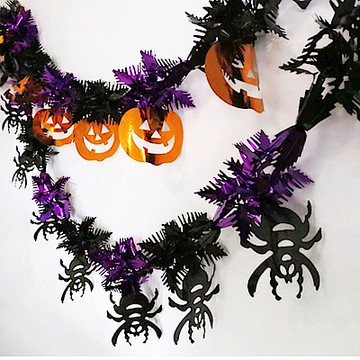 摩達客 萬聖節派對佈置裝飾-錫箔紫黑蜘蛛拉條+亮橘南瓜拉條拉花(兩入組)
