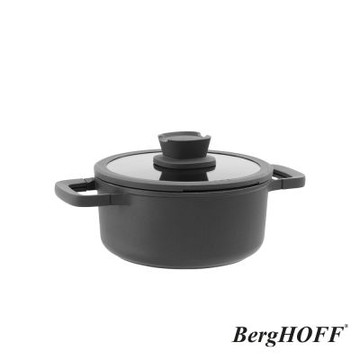 BergHOFF貝高福 Stone+陶瓷塗層不沾鍋雙耳含蓋壓鑄湯鍋20cm(BHST-W20-BK)