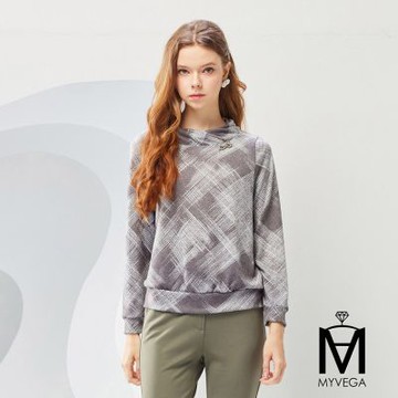MYVEGA麥雪爾 MA藝術刷線彈性印花上衣-灰