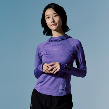 ADISI 女輕量散熱速乾智能抑菌訓練連帽T AL2611109 灰葡紫 (S-L)｜抗UV 吸濕排汗 消臭 彈性 排汗衣 運動上衣
