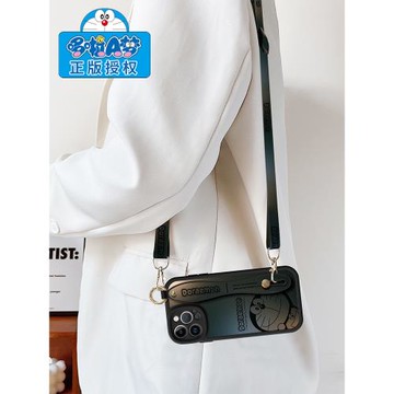 佳朗哆啦A夢授權適用蘋果15手機殼17新款iPhone防摔14剪影16保護套13可背12腕帶11斜挎promax掛繩女生pro支架
