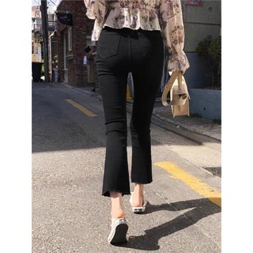 黑色微喇叭褲女高腰八九分秋冬加絨2025年新款彈力長褲顯瘦牛仔褲