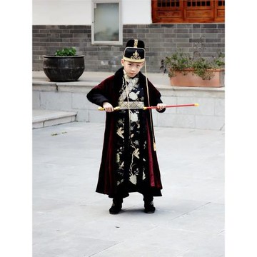 兒童冬季加厚漢服男童寶寶周歲禮服國學飛魚服披風武俠演出拜年服