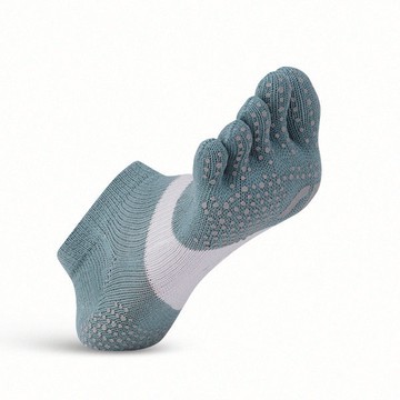 透氣升級足弓加強止滑運動五趾船襪 - M竹青灰