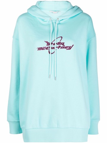 Stella McCartney - logo-print long-sleeve hoodie - women - Sustainable Cotton - 42 - Blue