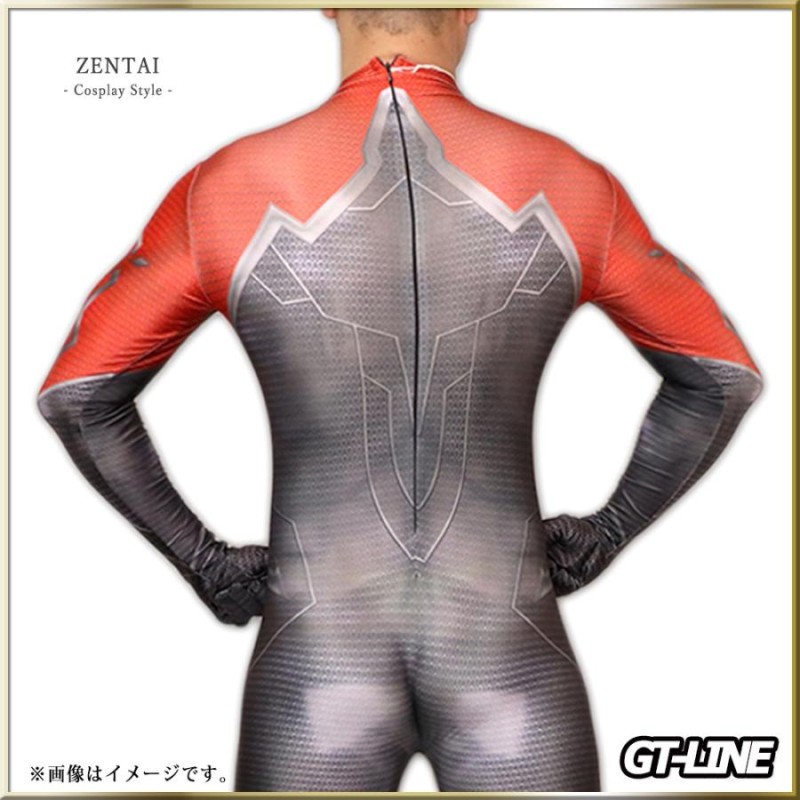 Zentai レッドブラック ファスナー付き 全身タイツ 黒 赤 ゼンタイ