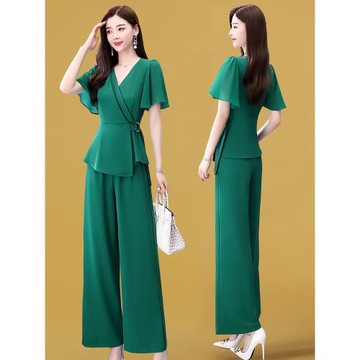 闊腿褲時尚套裝夏季2025年新款女裝夏裝時髦洋氣氣質雪紡兩件套潮