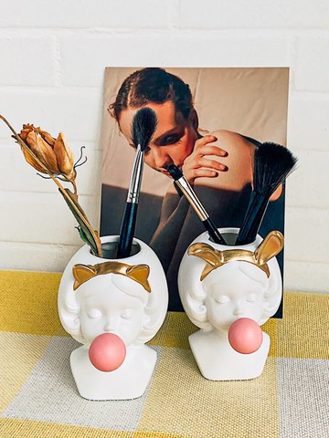 北歐ins復古可愛女孩化妝筒花瓶擺件化妝臺化妝刷收納桶韓國網紅
