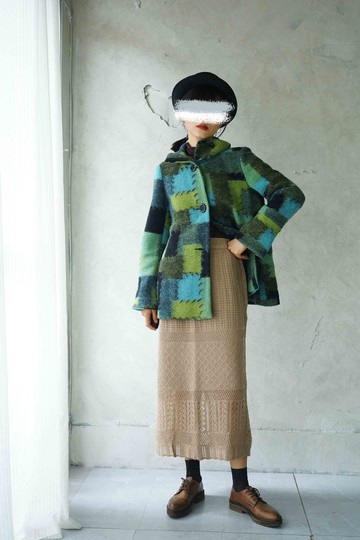 尋寶古著-燕麥奶茶簍空鉤織薄針織長裙