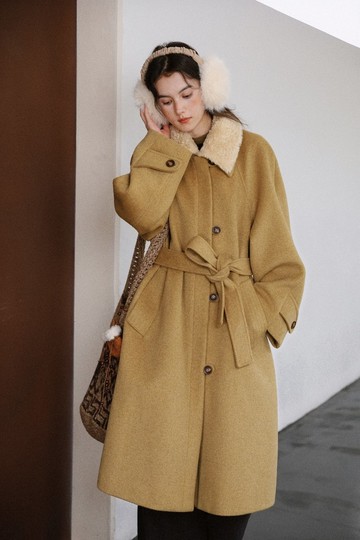 秋葉黃 盧森堡之秋 鬆弛廓形羊毛混紡毛中長款大衣外套