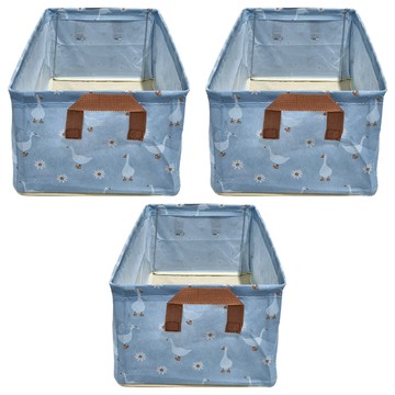 可摺疊衣物收納籃 26L大容量 四周加固 硬挺不軟塌  47 x 28 x 20cm  藍白鵝  3個