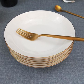 金邊盤子創意菜盤家用碟子套裝陶瓷網紅餐具北歐簡約風格ins歐式8