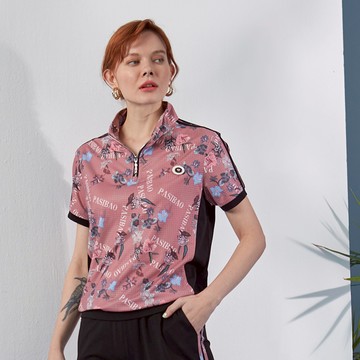 CLL巧玲瓏 半拉鍊花卉印花短袖上衣 2649319