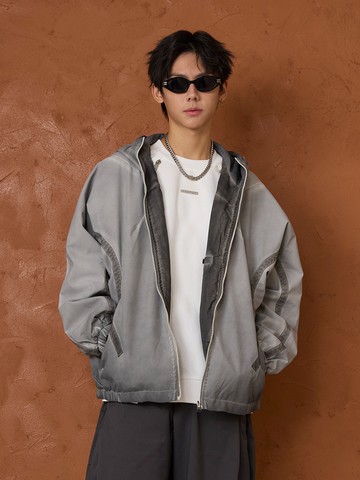 簡約霧化斜紋布連帽薄外套